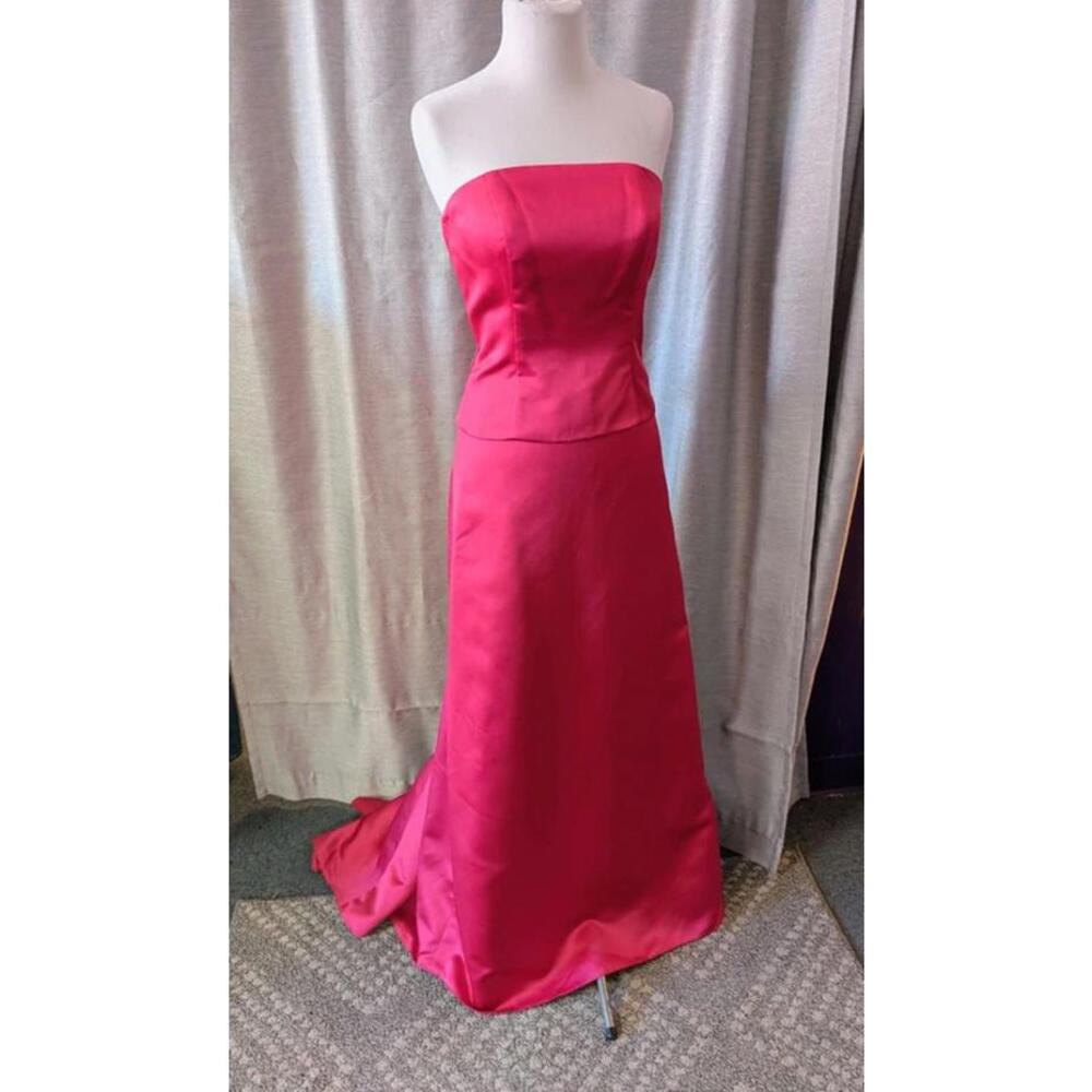 Hot Pink Satin Two Piece Strapless Bodice and Skirt with Train 8